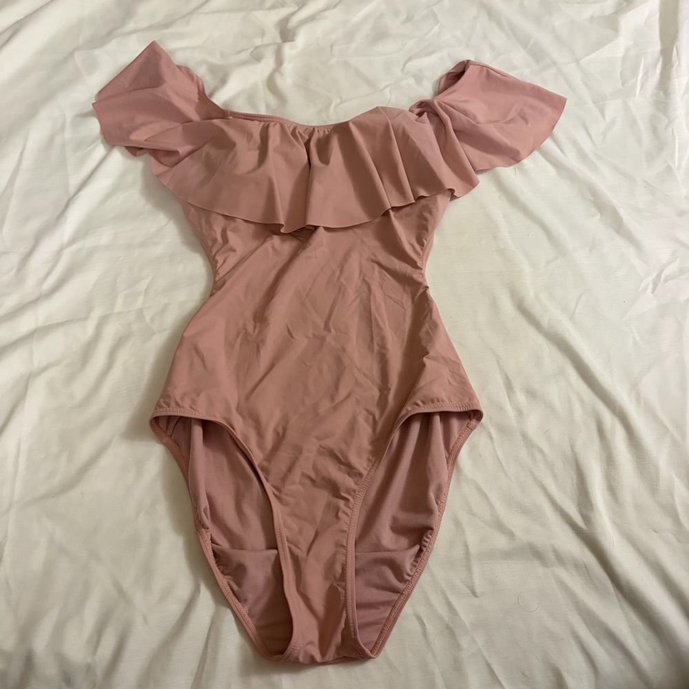 Envya swimwear pink one‎ piece ruffle swimsuit size L